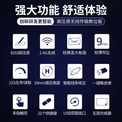 绘王（HUION）GC710 无线数位板手绘板 电子绘图板写字输入手写板电脑绘画板