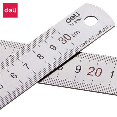 得力(deli)30cm不锈钢直尺 测量绘图刻度尺子 带公式换算表 办公用品  8463