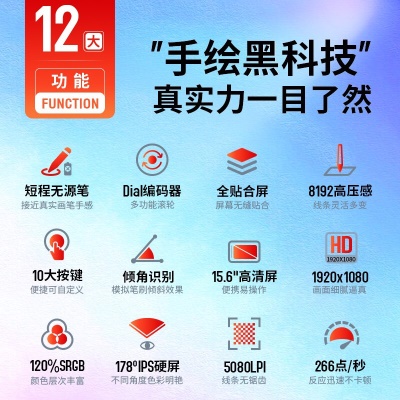 高漫 （GAOMON）G16新款全贴合手绘屏 无源无线笔 数位屏 手写屏  电脑专业绘画屏 磨砂黑